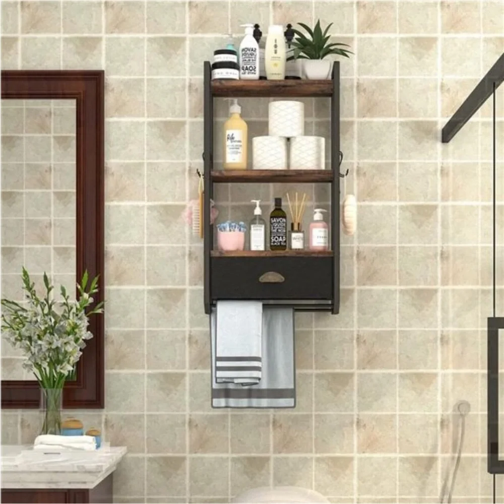 Bathroom Storage Organizer Wall Mounted, 3 Tier Bathroom Towel Rack Shelf